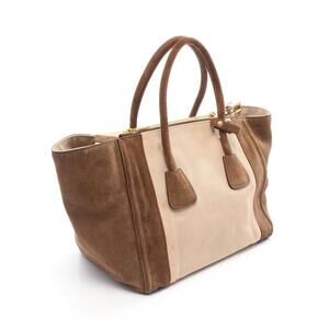 Prada Suede Brown Tan Canvas CANAPASCAMOSCIA Handbag Beige